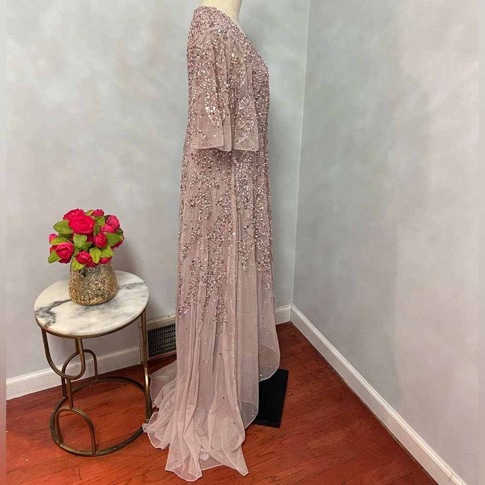 Mac Duggal Sequined Butterfly Sleeve High Low Chiffon Gown In Vintage Lilac -NWT - Picture 9 of 15